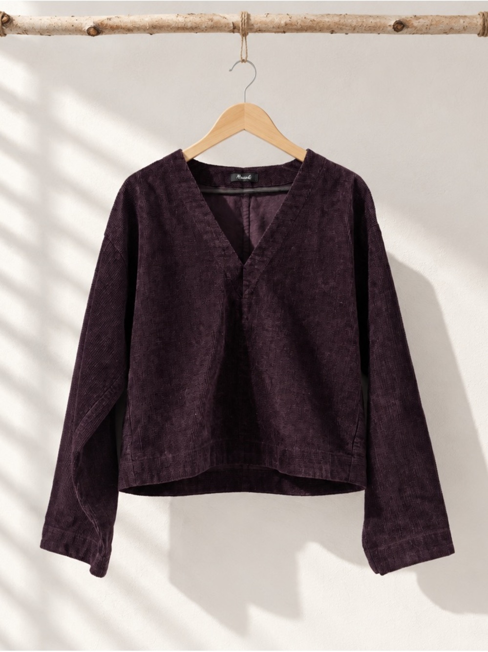 Madewell Waffle V-Neck Corduroy Top- Deep Plum